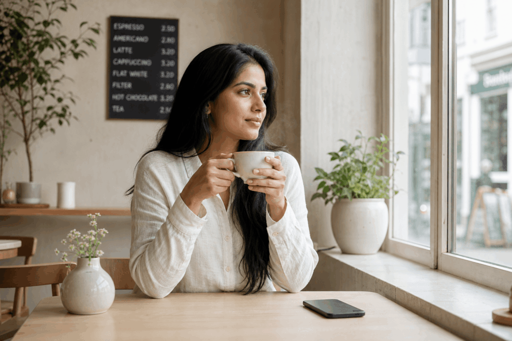 Personne tenant un téléphone dans une ambiance paisible, illustration de l'article sur les applications de rencontre et l'intimité accélérée